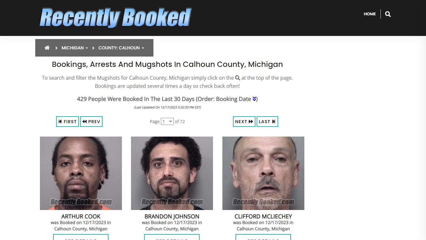 Bookings, Arrests and Mugshots in Calhoun County, Michigan